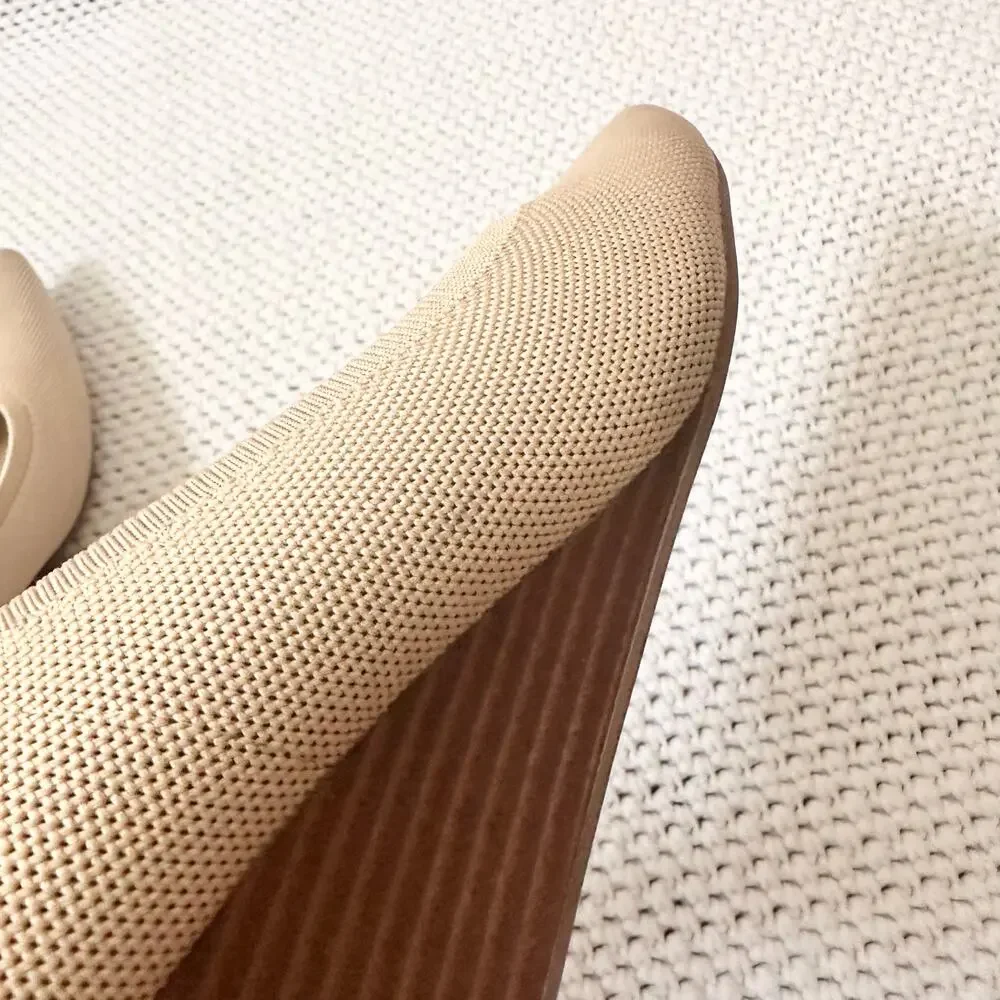 Vivaia Aria Khaki Beige Pointed Wooden Stacked Wedge 2.0 Heel Shoes 43 US 11